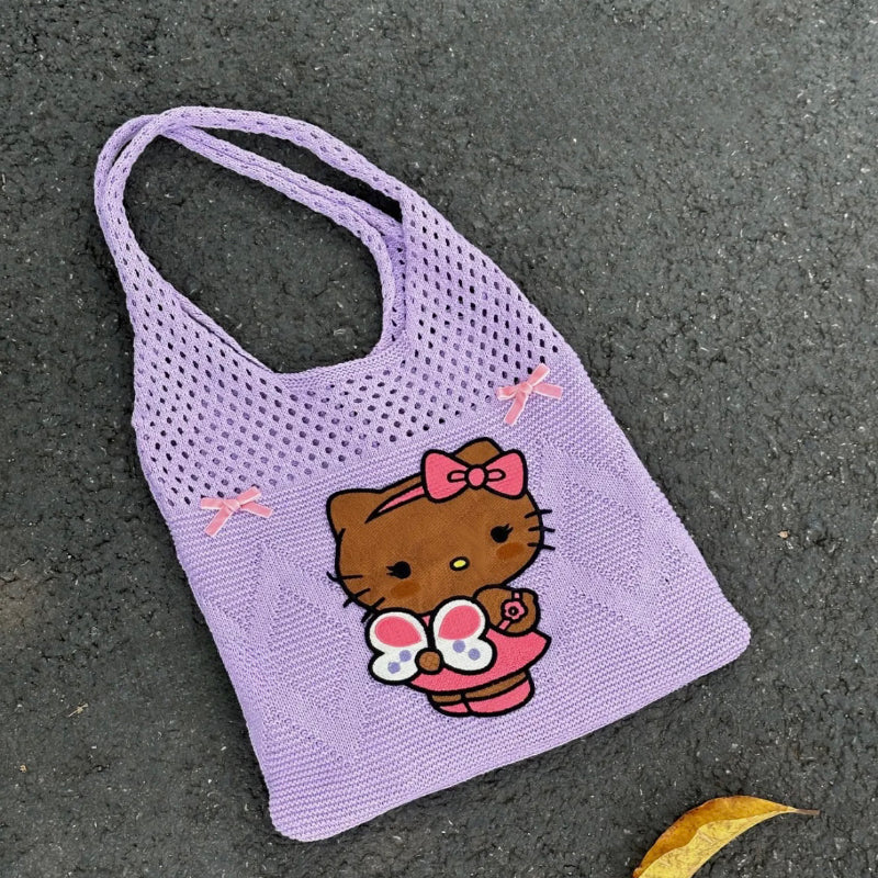 Sac à bandoulière tricoté Purple Vacation Kitty KI534