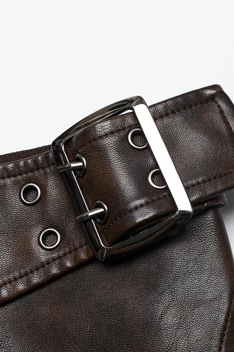 Steampunk Side Zipper Skirt with Faux Leather Buckle