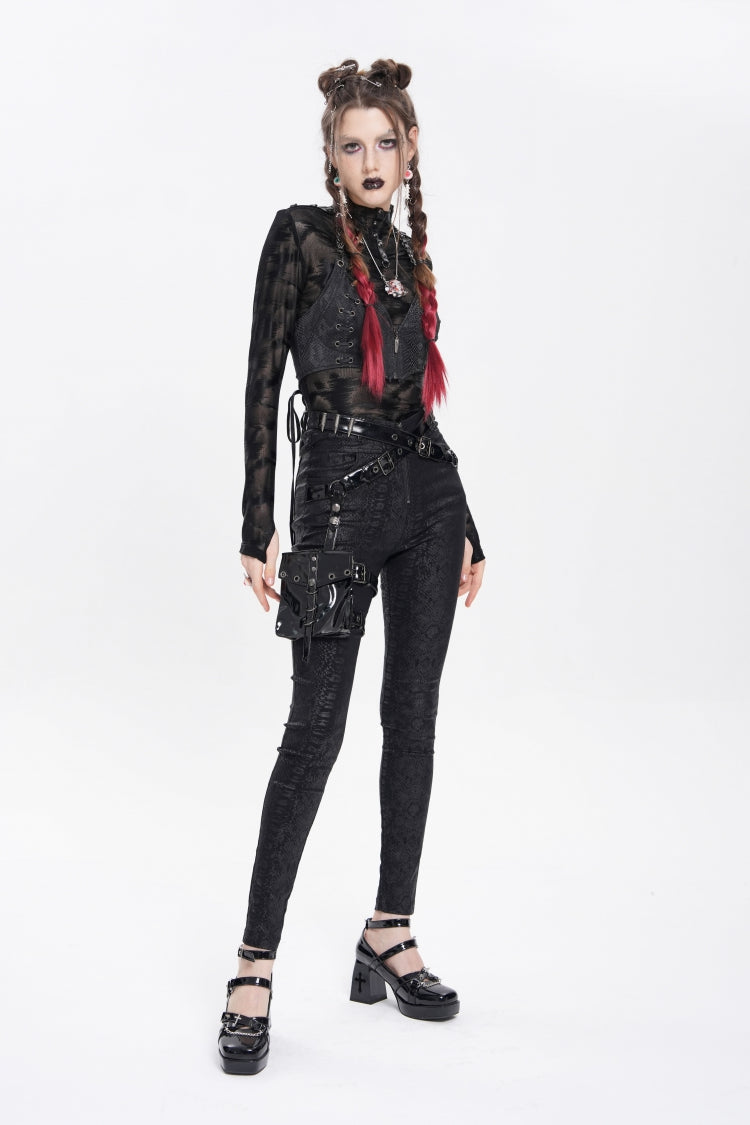 Punk Trousers with Leg Bag and Buckle Straps - Gothic Edge