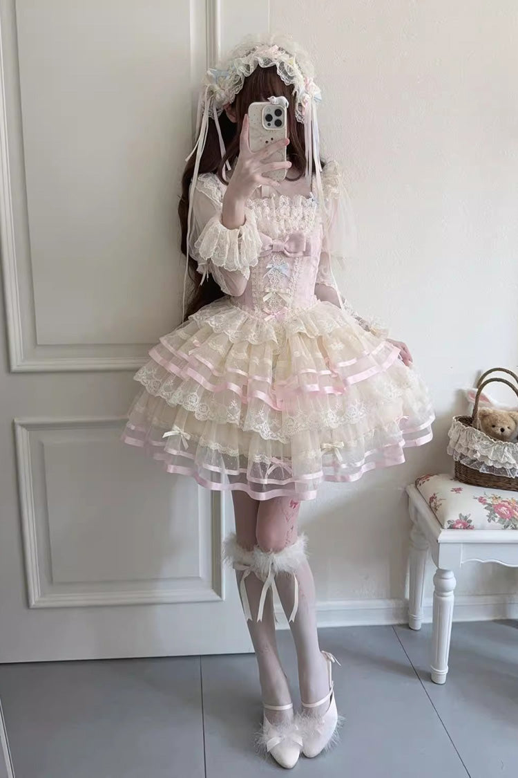 Butterfly Heart Ballet Triple-Layer Ruffle Bow Lace Ballet Lolita JSK