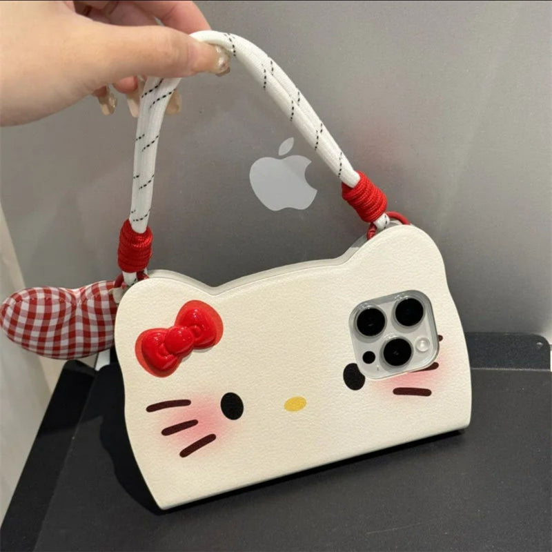 Cute Bow Kitty with IPhone Case with Red  Lanyard KI573