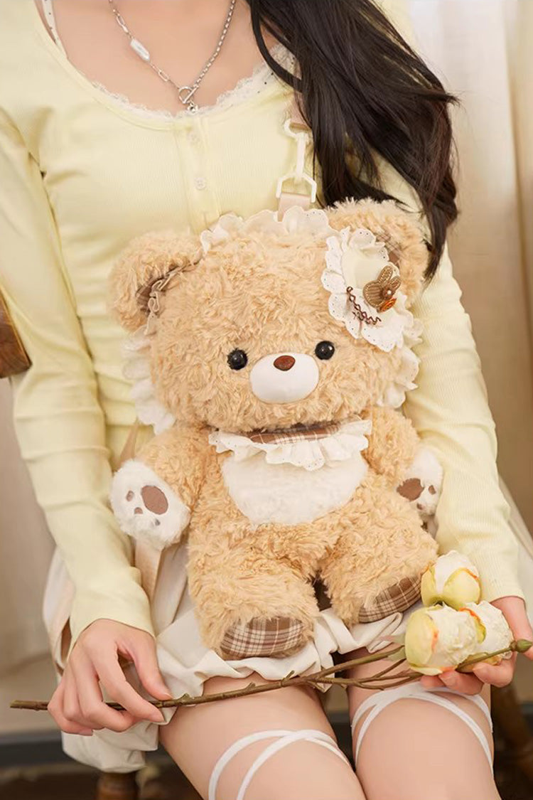 Chocolate Ruffled Plush Toy Backpack - Little Bear Guli