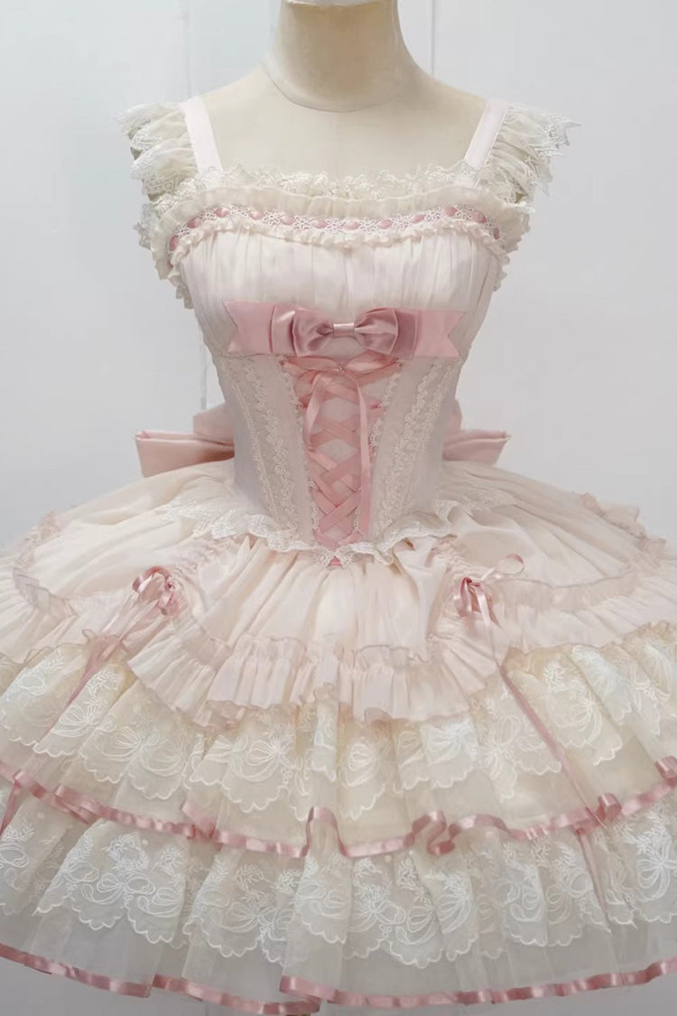Bale Bebe Sleeveless Triple-Layered Ruffled Bow Lace-Up, Sweet Ballet Lolita Dress