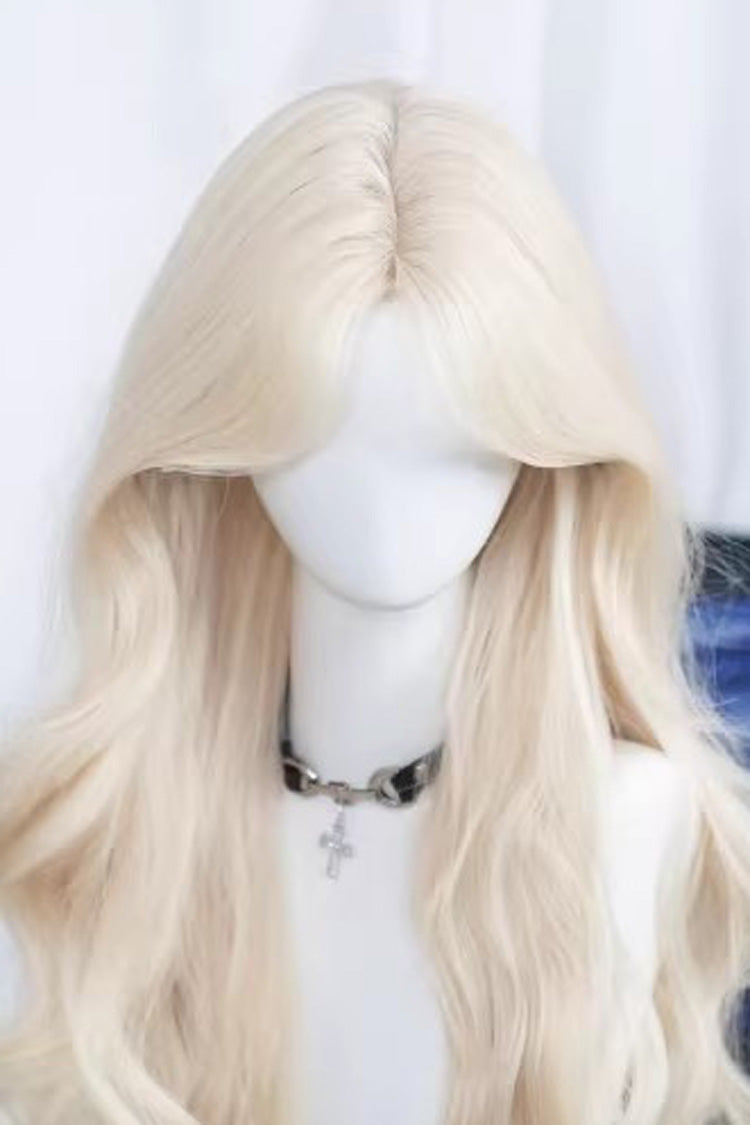 Walnut Blonde Long Wavy Sweet Lolita Wig with Curtain Bangs