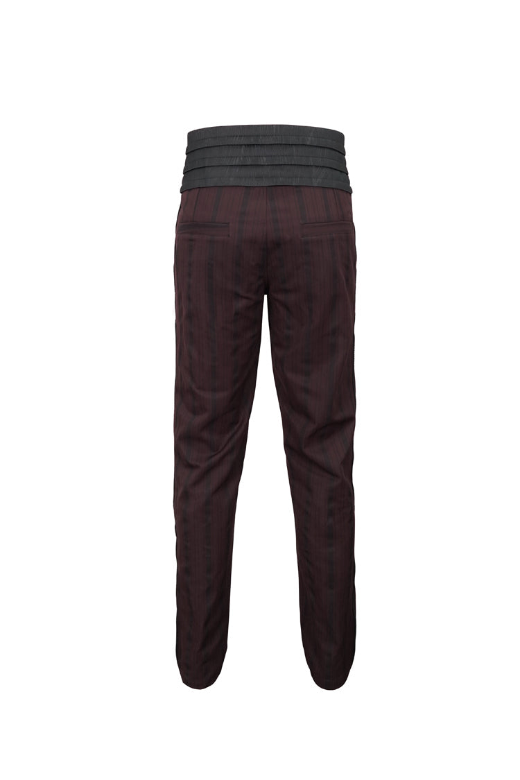 Scarlet Textured Gothic Pants with Striped Weave and High Waist