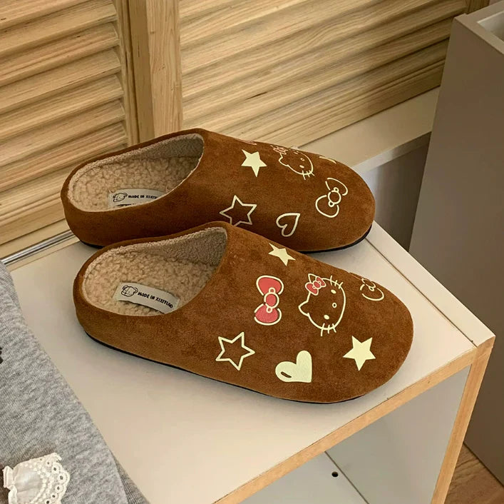 Clogs Slippers Suede Warm Hellokitty Fuzzy