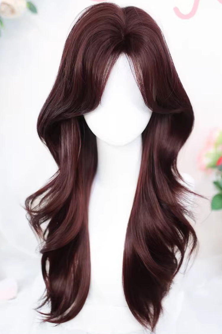 Wine Curly Bangs Long Soft Lolita Wig