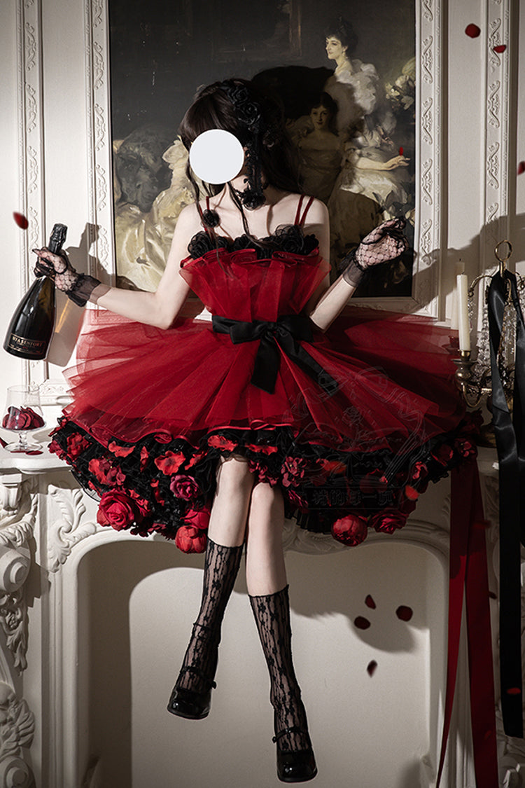 Burgundy Eternal Night Bouquet Sleeveless Ruffle Bow Sweet Princess Lolita Gown