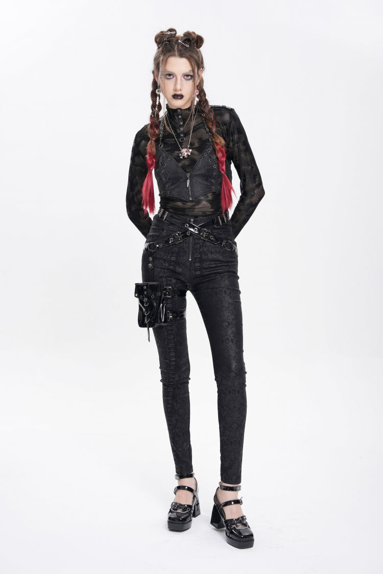 Punk Trousers with Leg Bag and Buckle Straps - Gothic Edge