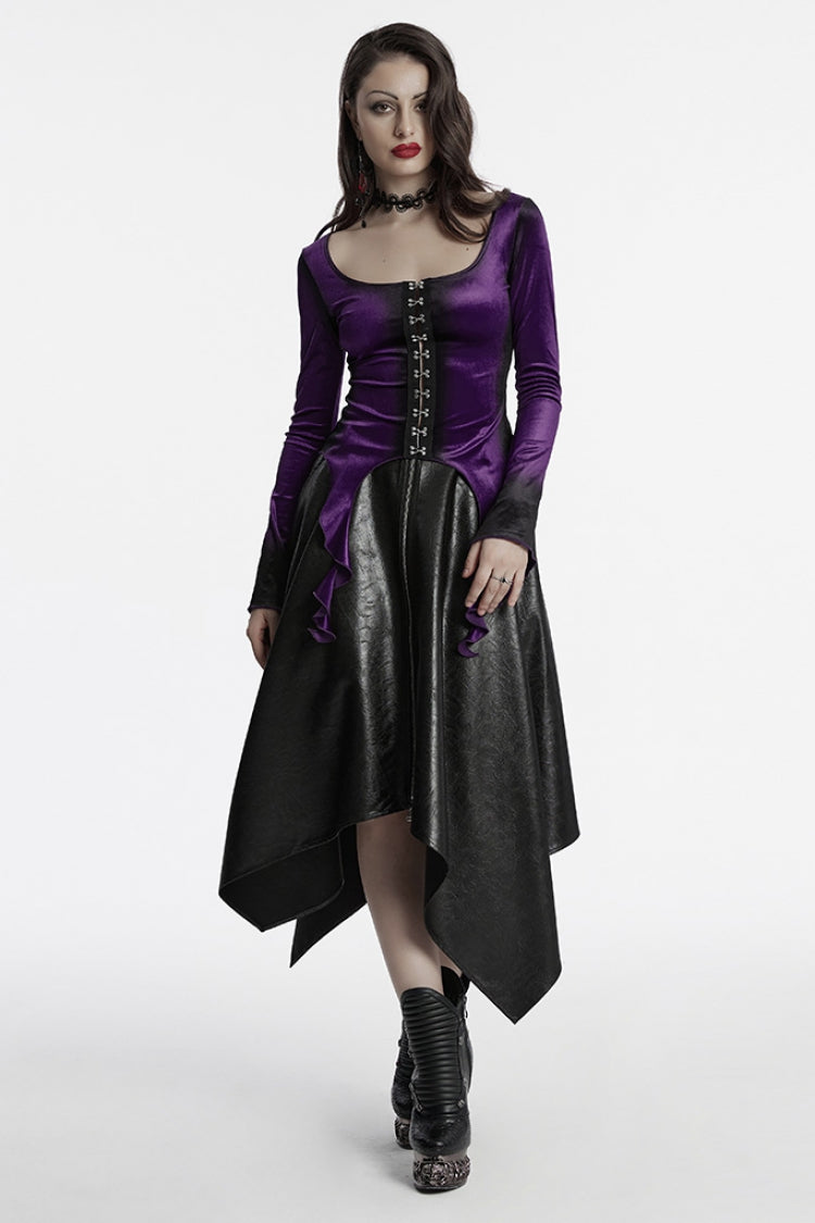 Violet Long Sleeves Gradient Irregular Women's Gothic Blouse