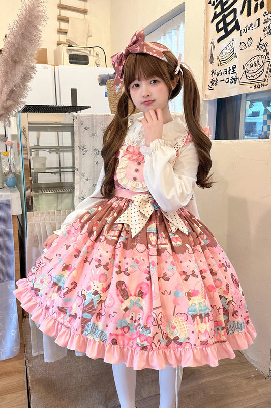 Bunny Tea Party Sleeveless Print Ruffle Bow Casual Lolita JSK