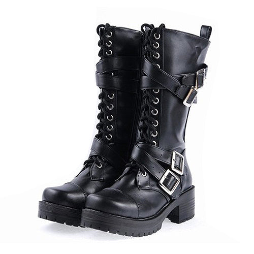 Gothic Lolita Boots with Patent Leather and Buckles