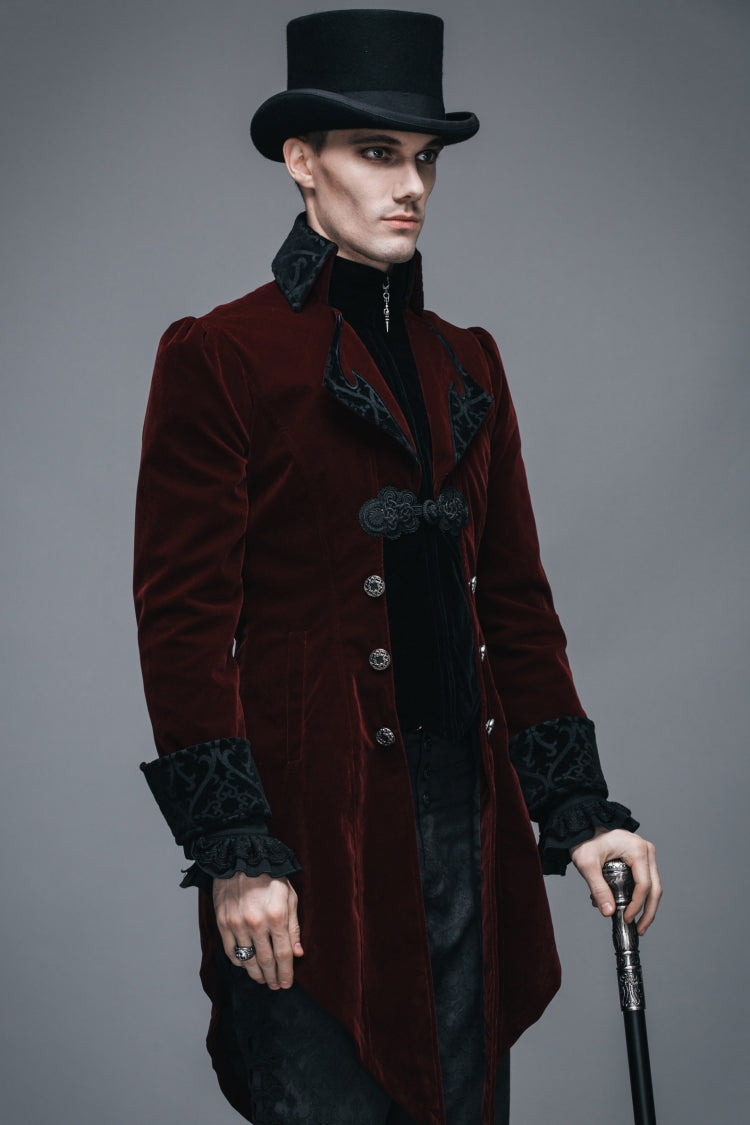 Crimson Formal Turn-Down Collar Swallowtail Gothic Coat