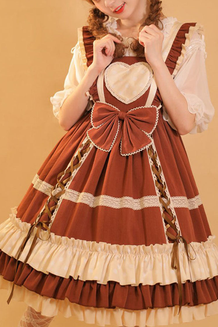 Affection Plaid Polka Dot Big Bow Sweet Lolita Dungaree Dress