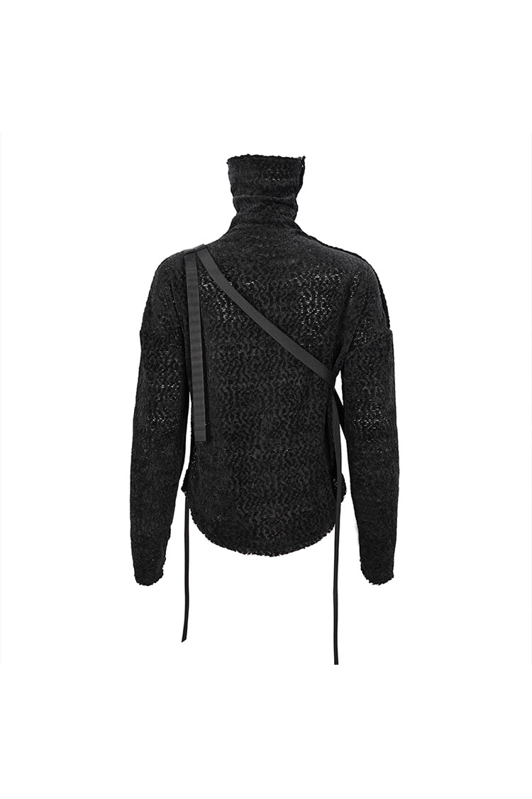 Studded Turtleneck Punk Sweater with Grommets