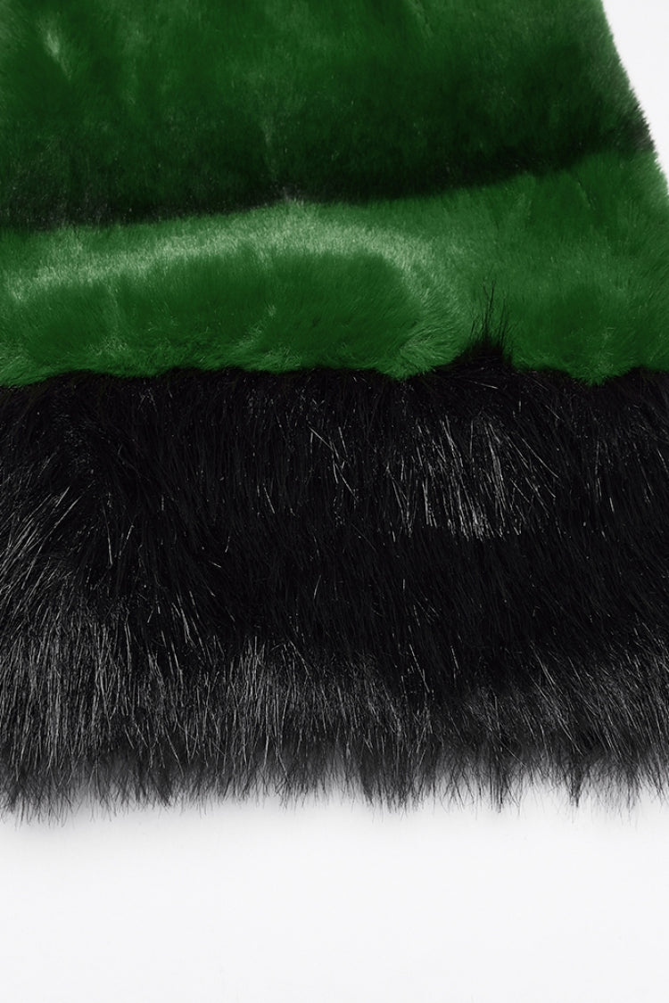 Emerald Stand Collar Long Sleeve Buckle Straps Faux Fur Punk Short Cloak for Women
