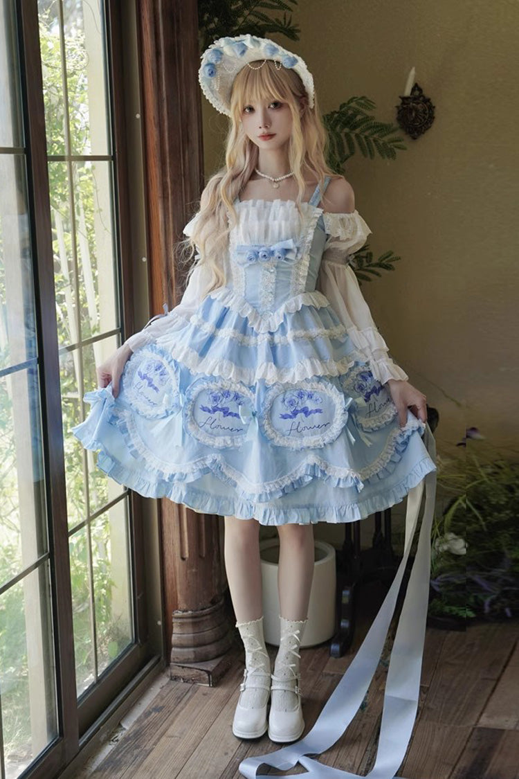 Multi-Layered Print Ruffled Bowknot Princess JSK - Butterfly Dream