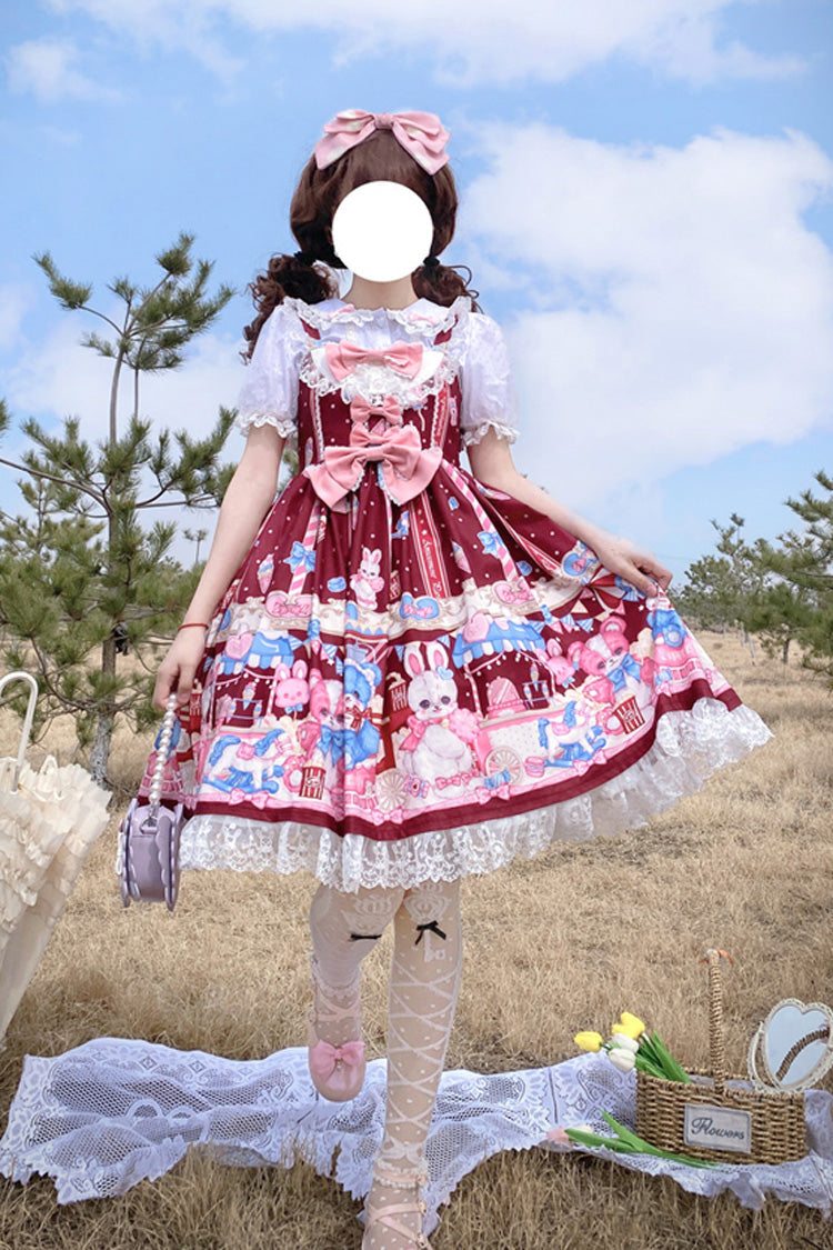 Wine Doll Print Bow Sweet Lolita Jumper Dress