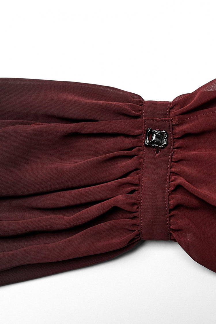 Crimson Noir Sheer Gradient Long-Sleeve Men's Gothic Blouse