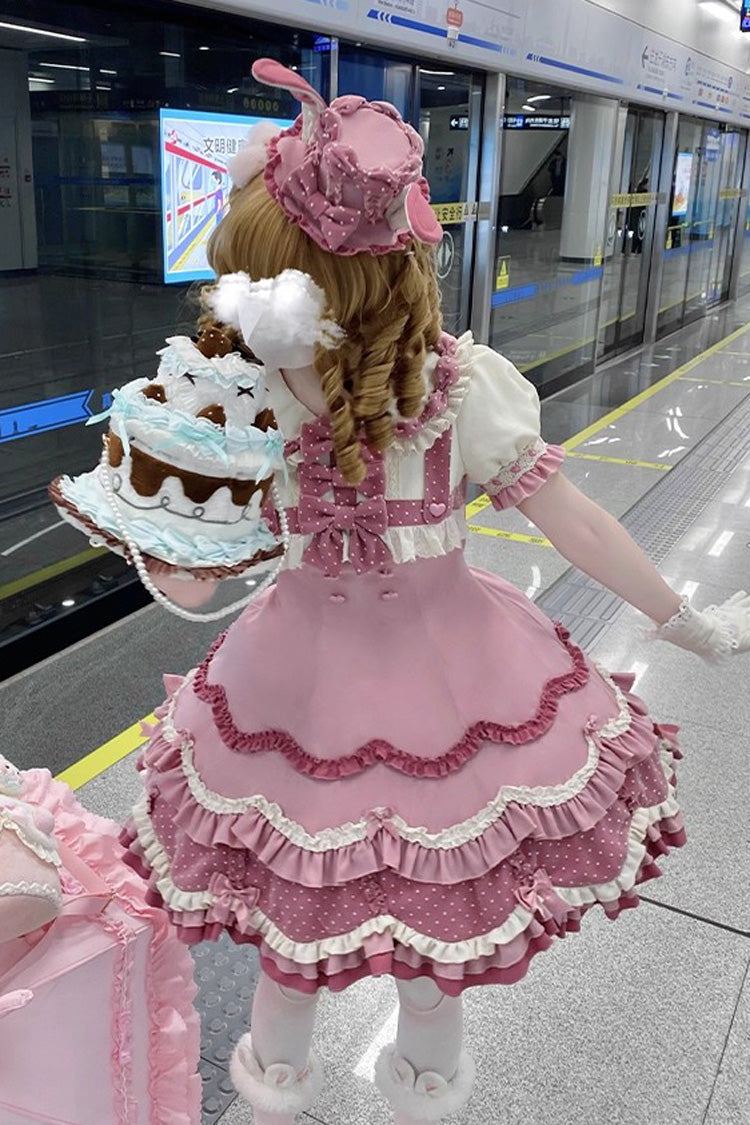 Bunny Parfait Short-Sleeve Multi-Layer Ruffle Bow Lolita Dress