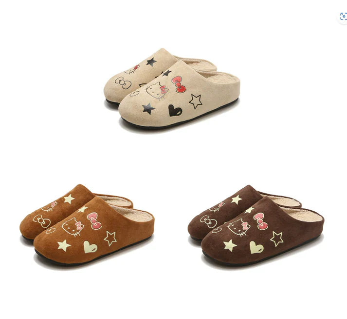 Clogs Slippers Suede Warm Hellokitty Fuzzy