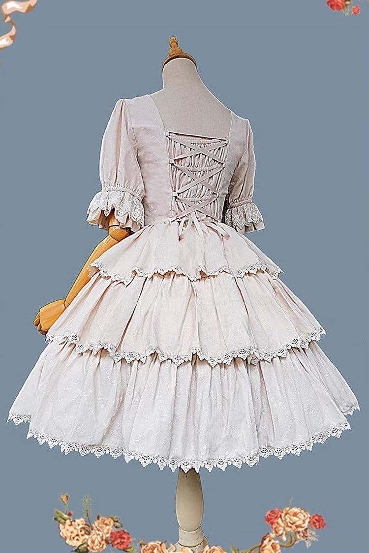 Elegant Lolita JSK with Tulip Print and Multi-Layer Embroidery