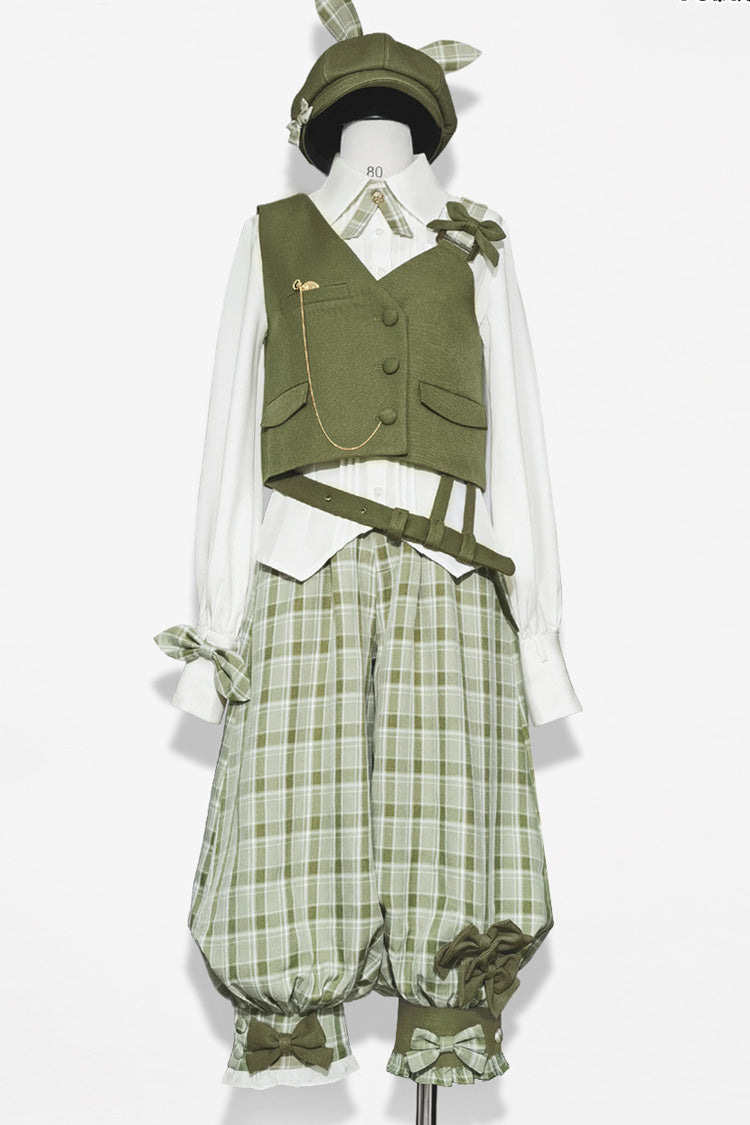 Ouji Lolita Vest with Plaid Pants - Matcha Green - Secret Morning Post - Dual