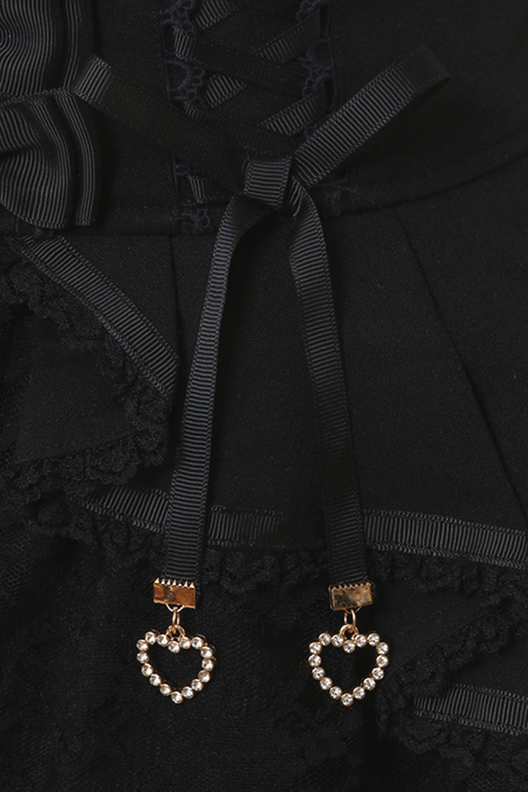Sweet Jirai Kei High-Waisted Skirt with Multi-Layered Lace in Black