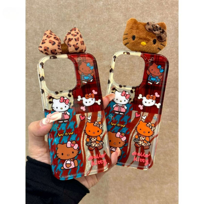 Cartoon Leopard Print Kitty Bow Phone Case KI647