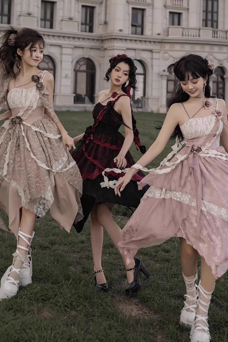 Wabi Sabi Stitched Irregular Asymmetric Gothic Lolita JSK Dress in 3 Colors