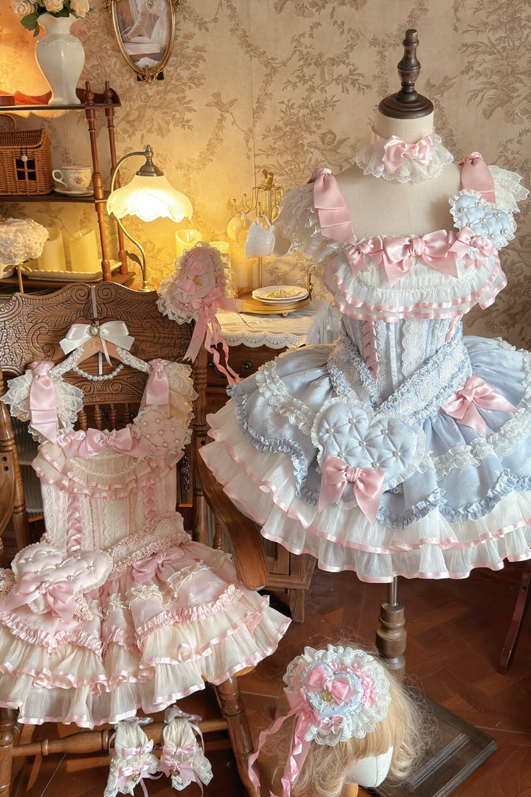 Azure Triple Ruffled Bow Lace-Up Slim Ballet Sweet Lolita Outfit