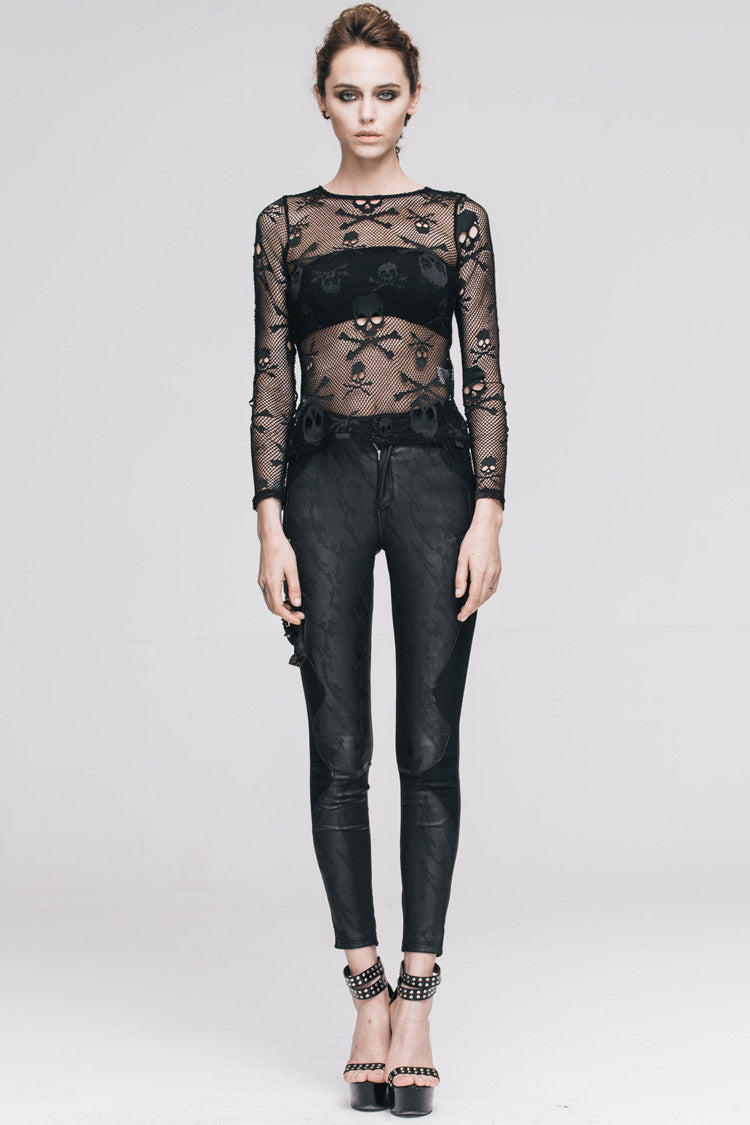 Bold Skull Knit Round-Neck Long-Sleeve Tee for Women