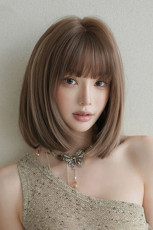 Fluffy Clavicle Bob Lolita Wig with Natural Highlights