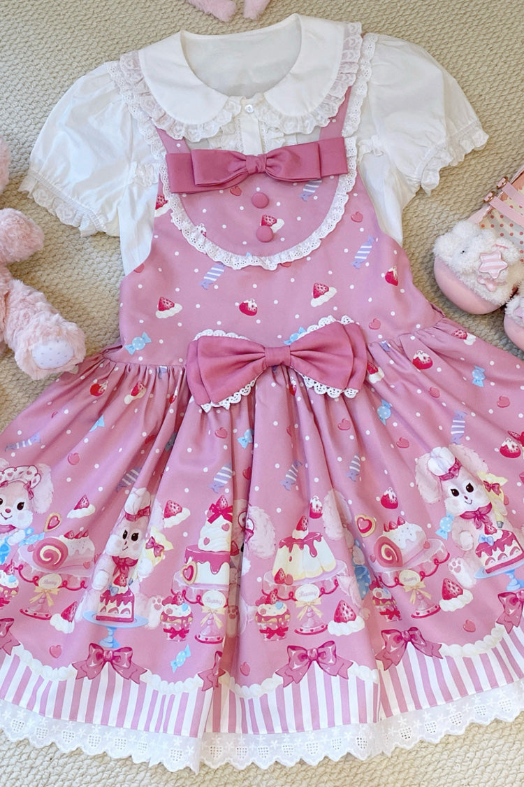Rose Cupid Bunny Print Sleeveless Bow Princess Lolita Strappy Dress