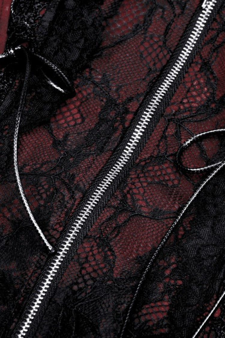 Burgundy Off-Shoulder Lace Lace-Up Zippered Gothic Strapless Graduation Gown