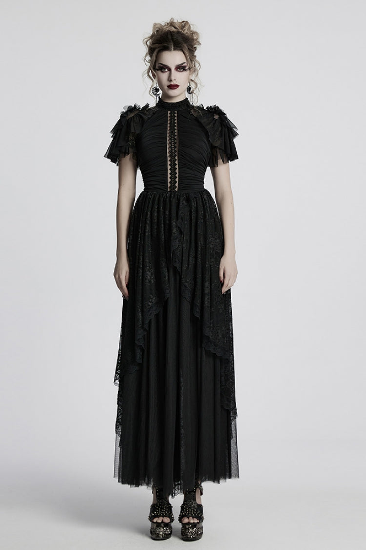 Gothic Ball Gown with Ruffled Lace Layers
