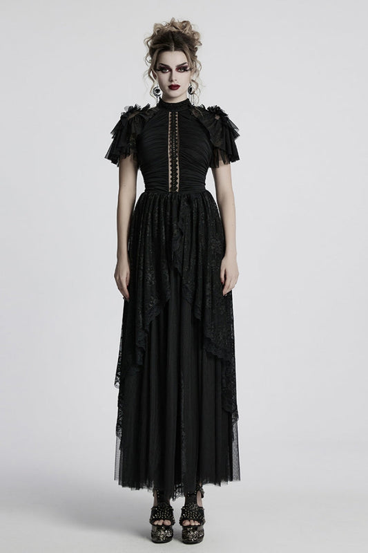 Gothic Ball Gown with Ruffled Lace Layers