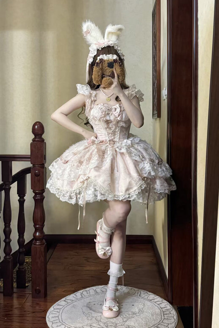Anna's Ball Square Collar Hanayome Bow Lace JSK, Sweet Princess Ballet Ruffled