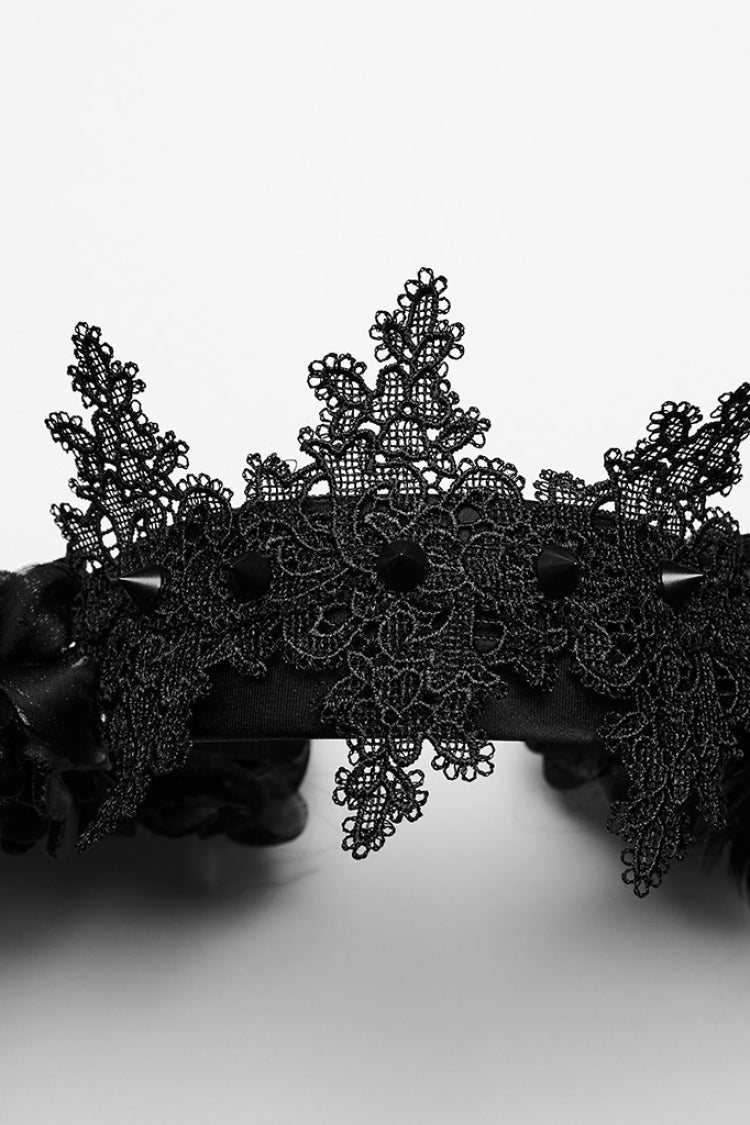 Gothic Headwear with Faux Feather Wings and Lace Accents