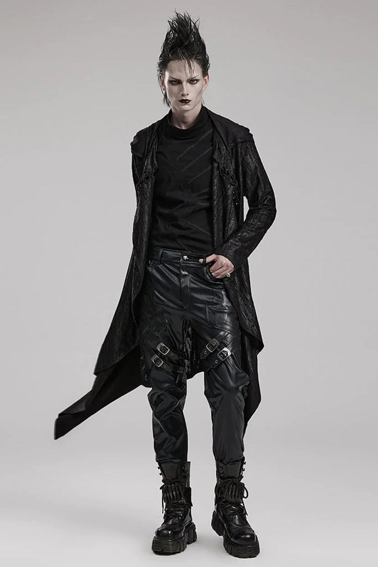 Steampunk Hooded Pleated Long Coat for Men, Loose Fit, Extended Sleeves