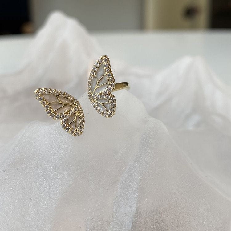 Elegant Butterfly Flower Open Ring Set