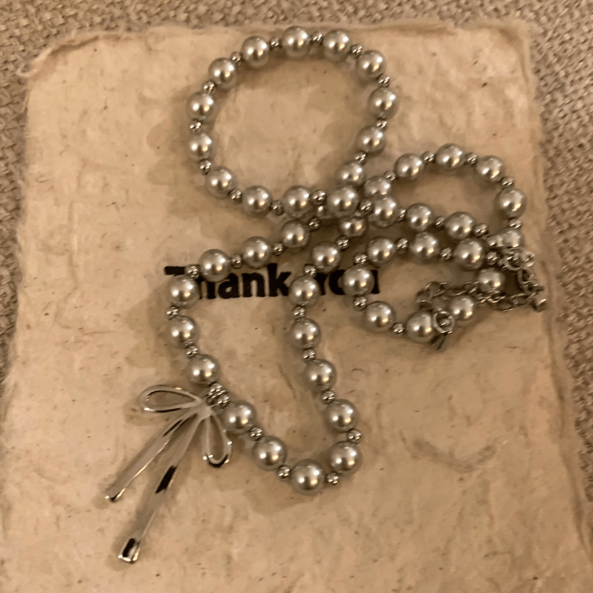 Elegant Bowknot Grey Pearl Chain Necklace