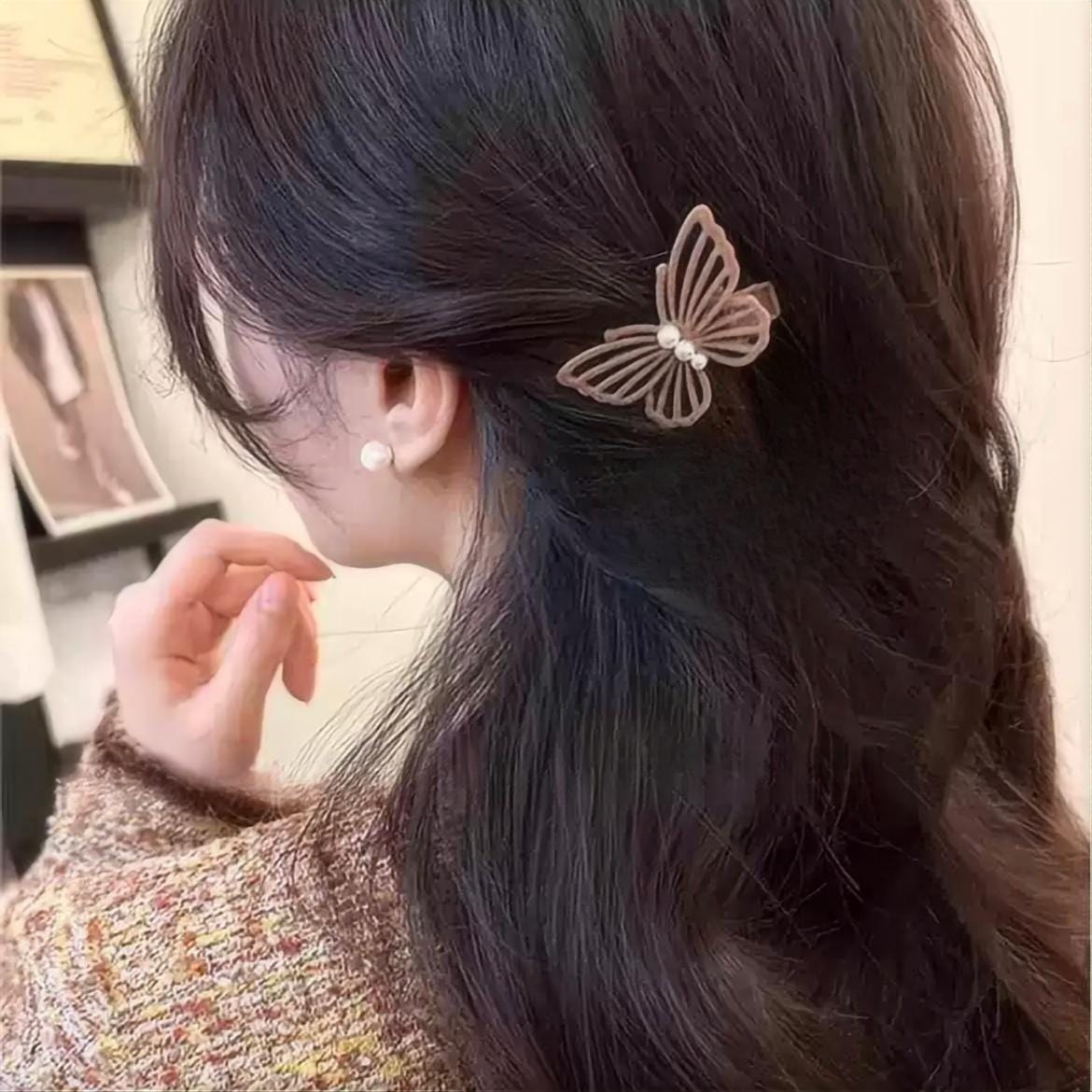 Elegante Haarspange mit Perlen-Schmetterling