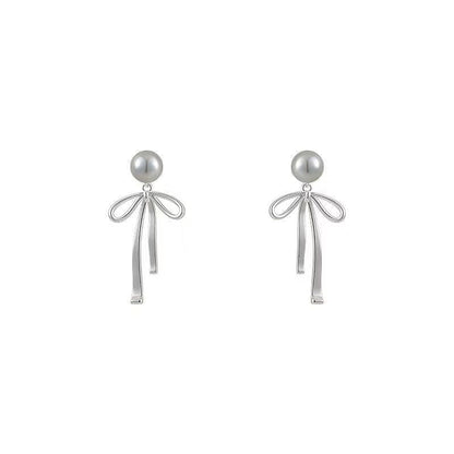 Elegant Pearl Bowknot Ribbon Dangle Removable Earrings