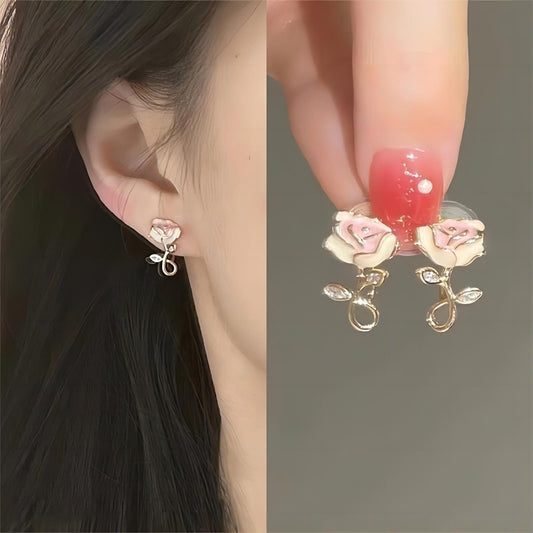 Beauty Pink Rose Ear Clip Earrings