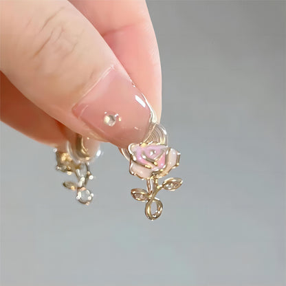 Beauty Pink Rose Ear Clip Earrings