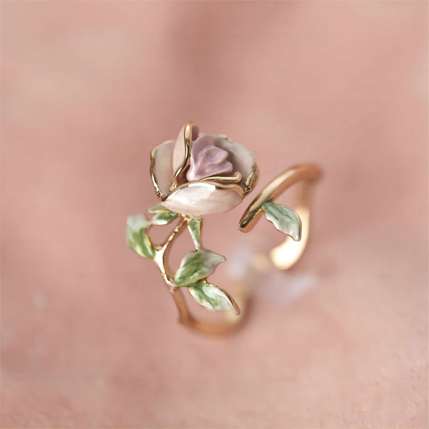 Exquisiter offener Ring mit rosa Rose