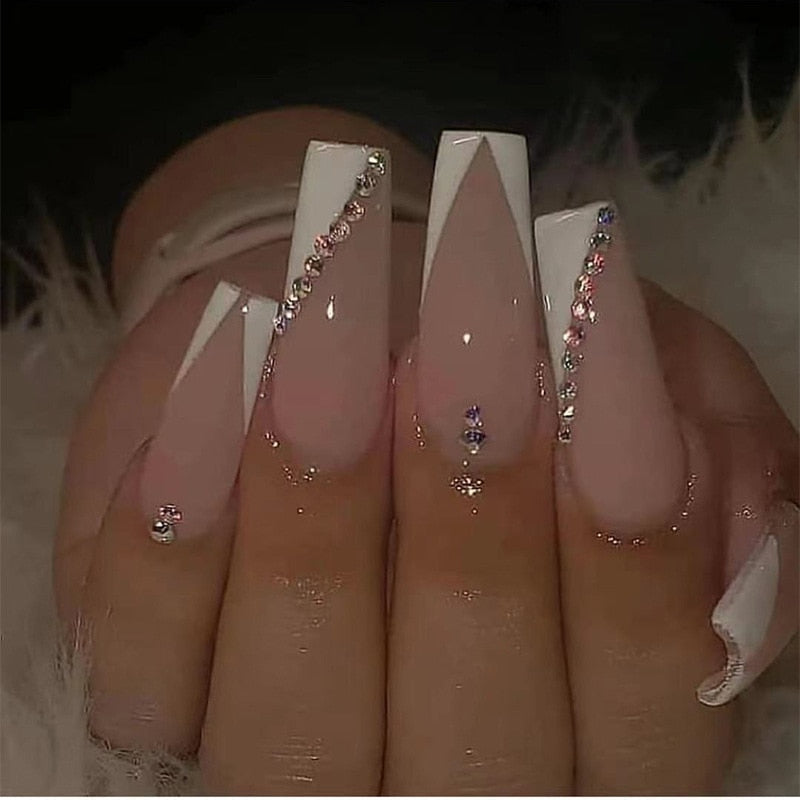 Extra long square press on nails - bows - charms - false nails - hearts - kawaii