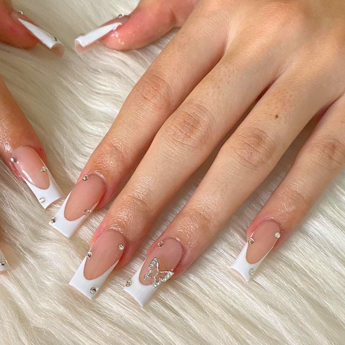Extra long square press on nails - bows - charms - false nails - hearts - kawaii