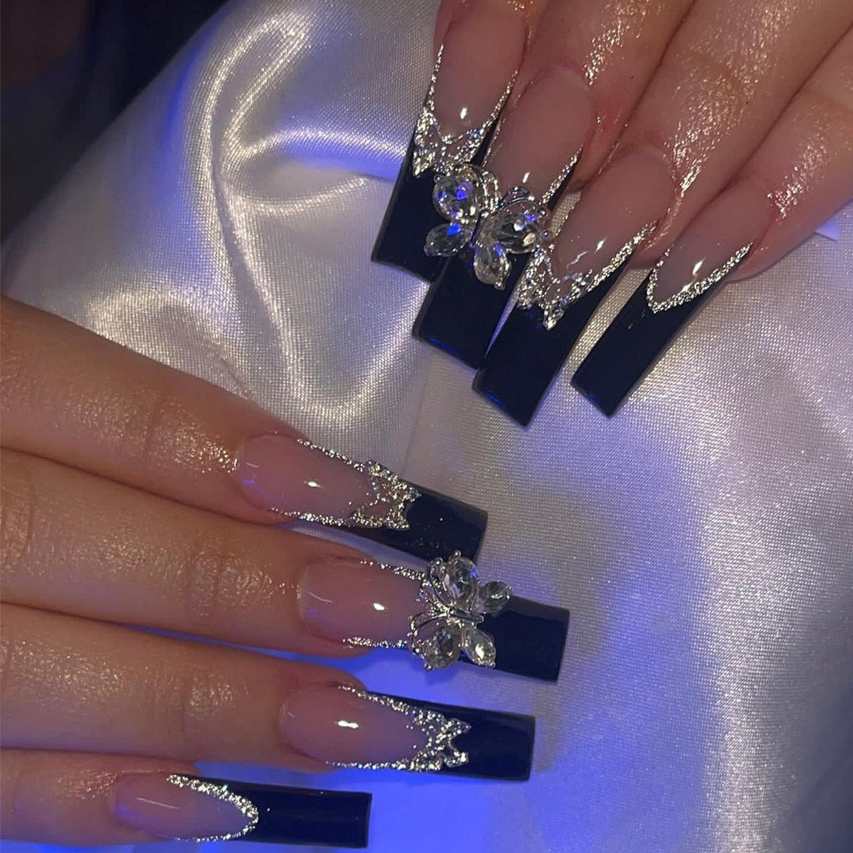 Extra long square press on nails - bows - charms - false nails - hearts - kawaii